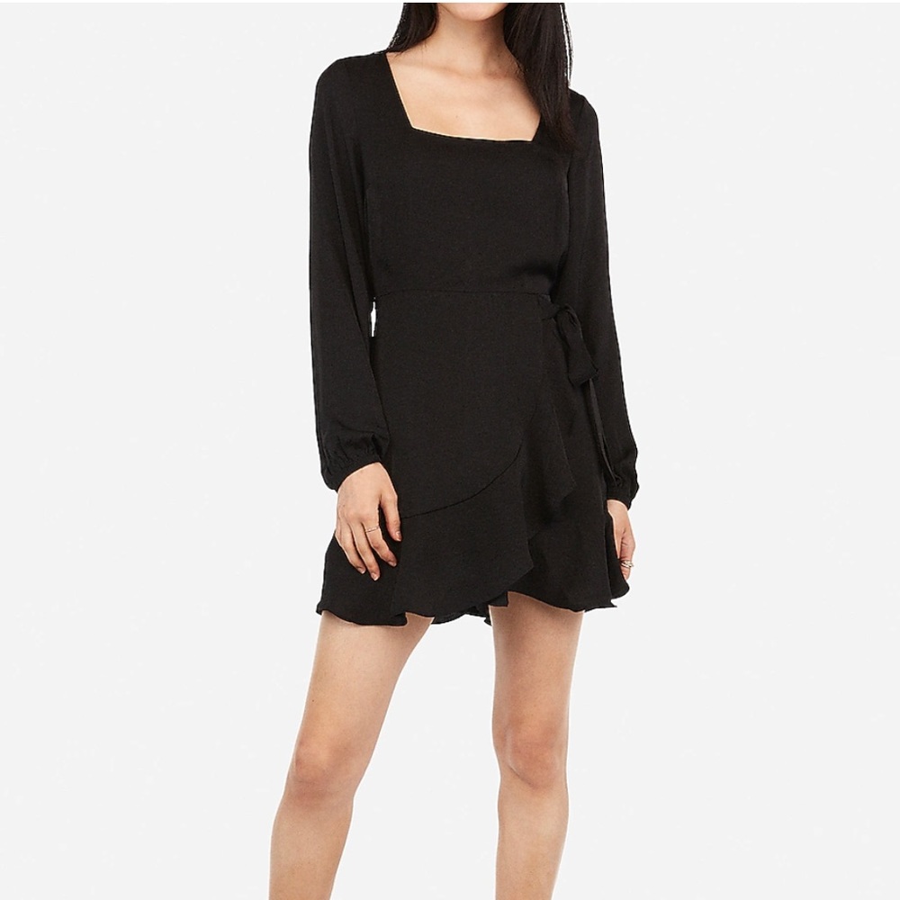 Express Square Neck Ruffle Wrap Dress